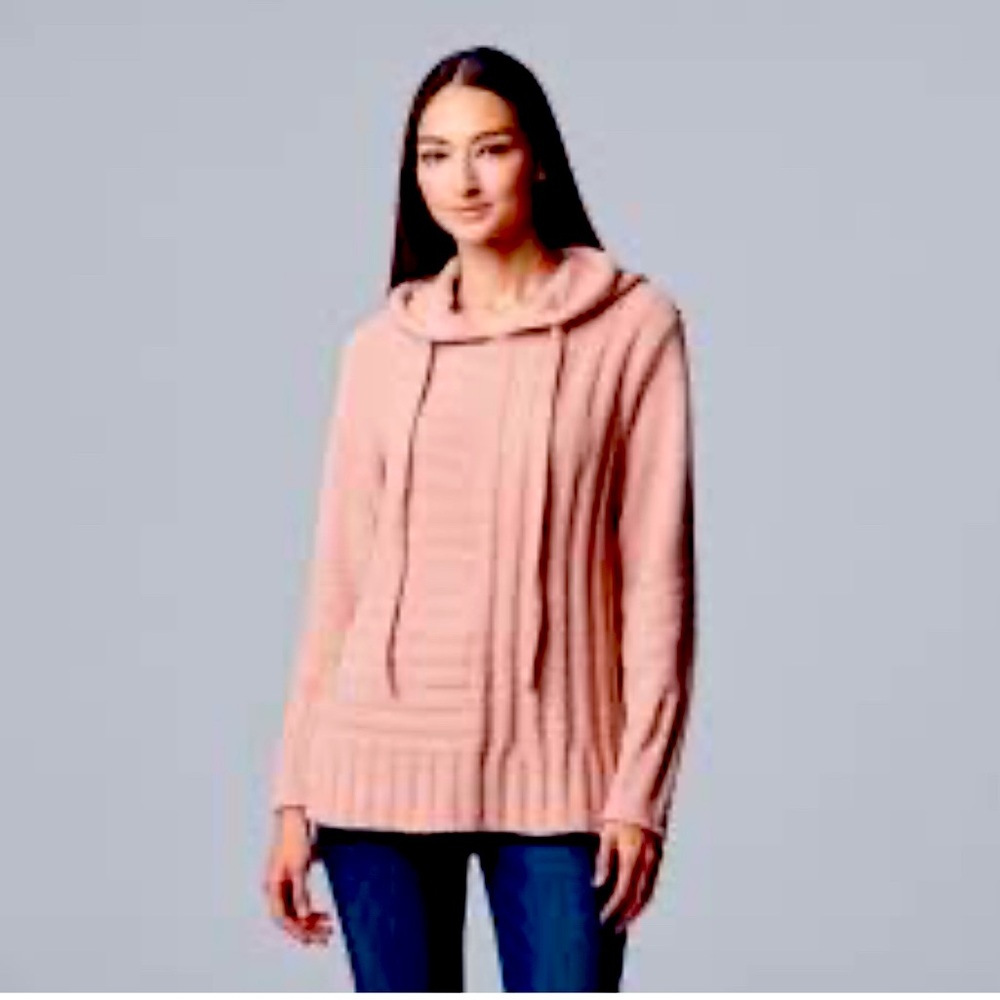 Simply Vera Wang | Teddy Hooded Pullover in Rose Pink Size L